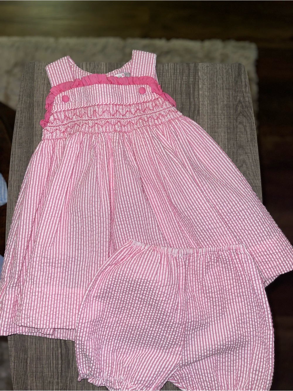 Petit Ami Pink Seersucker Dress & Bloomer Set Size 12m